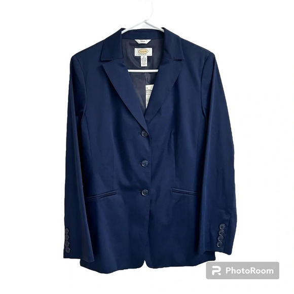 Talbots Jackets & Blazers - Talbots Women 10 Petite Navy Single Breasted Blazer Jacket Cotton Blend Stretch